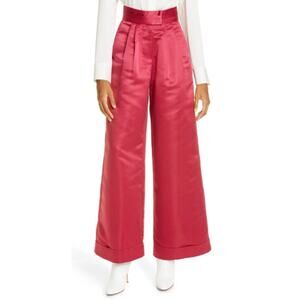 Kimberly Goldson Liza Satin Cuff Wide Leg Pants Womens 8 Oxblood High Waist